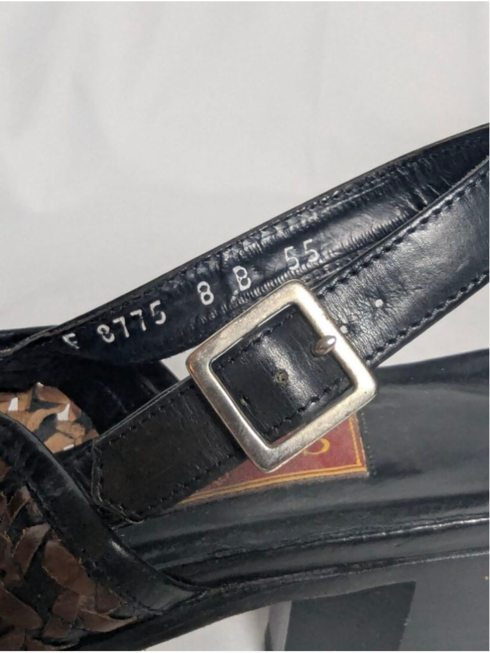 Cole Haan Italy Woven Leather Slingback Heels Brown Black Size 8 - Picture 6 of 9